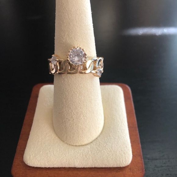NEW Pretty Bird Adjustable 18k Yellow Gold Plated 1ct Solitaire Chain Link Ring - Picture 1 of 6